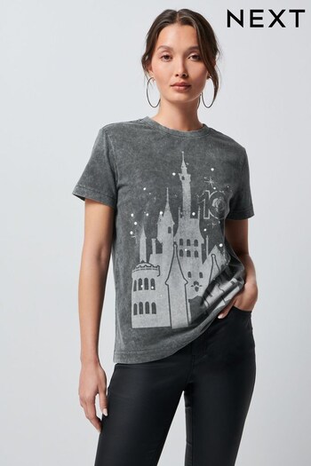 Charcoal Grey Pearl Embellished Disney 100 Centenary T-Shirt (887381) | £28