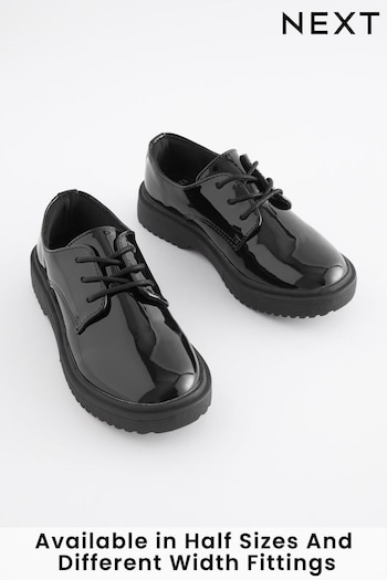 Black Patent Wide Fit (G) School Chunky Lace-Up Shoes (887419) | £24 - £31