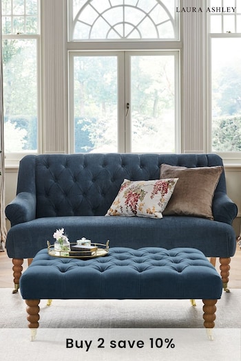 Laura Ashley Baran Chenille Seaspray Blue Ropsley Footstool (887428) | £285