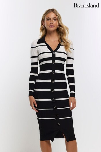 River Island White Polo Neck Button Stripe Dress (887690) | £45