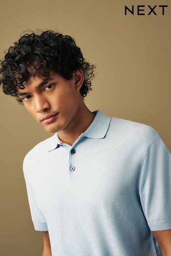 Blue Regular Textured Knit Polo Shirt (887755) | £24