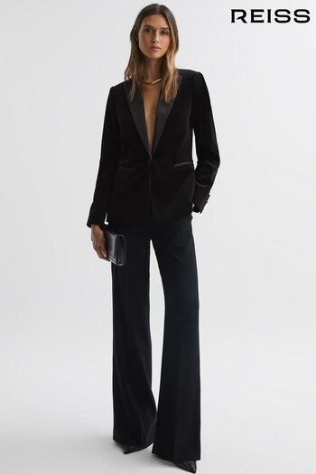 Reiss Black Opal Petite Fitted Velvet Single Breasted Suit Blazer (887813) | £298