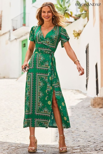 Sosandar Green Ruffle Sleeve Midaxi Wrap Dress (887817) | £75