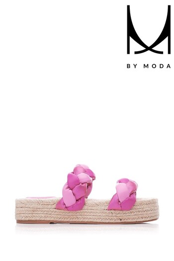 MbyModa Pink Twisted Square Toe Raffia Sandals (887984) | £79