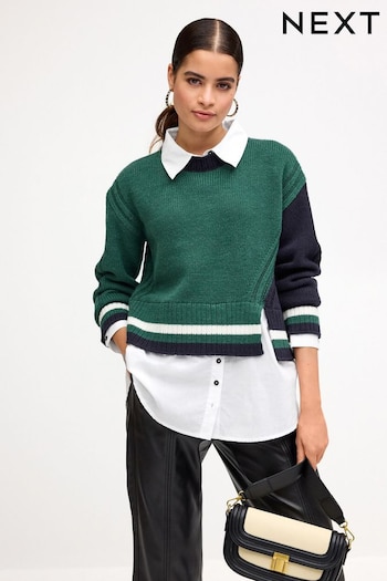 Green Colourblock Long Sleeve Shirt Layer Jumper (888016) | £42