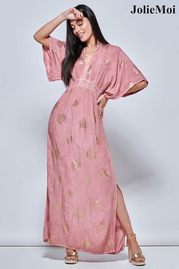 Jolie Moi Pink Printed Kimono Sleeve Holiday Maxi Dress (888463) | £69