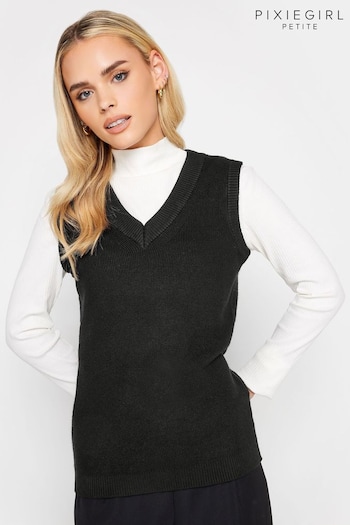 PixieGirl Petite Black V-Neck Knitted Vest (888517) | £22