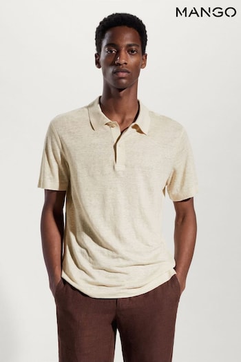 Mango Slim Fit Cream Linen Polo Shirt (888747) | £36