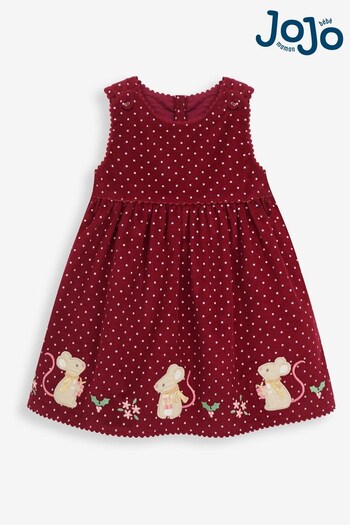 JoJo Maman Bébé Berry Pink Mouse Girls' Appliqué Cord estampado Dress (8888R6) | £26.50