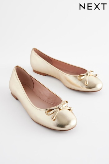 Gold Forever Comfort® Round Toe Leather Ballerina Shoes (888934) | £35