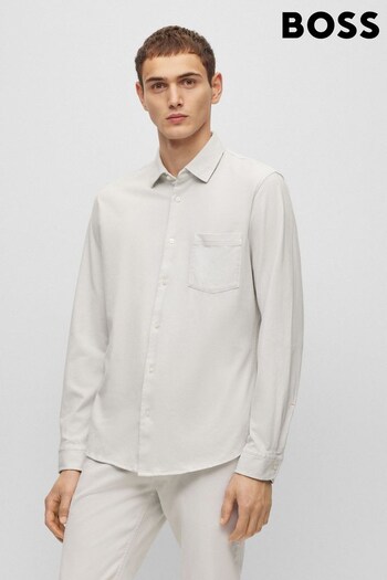 BOSS Light Grey Garment Dyed Slim Fit Jersey Cotton Long Sleeve Shirt (888997) | £99