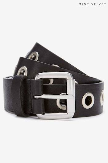 Mint Velvet Eyelet Leather Black Belt (889092) | £49