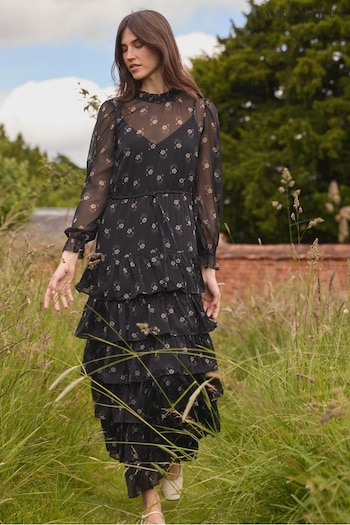 Laura Ashley Black Chiffon Tiered Maxi Dress (889298) | £89