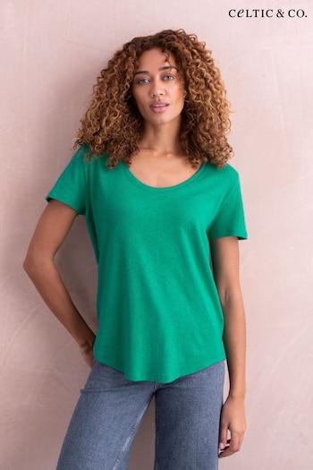 Celtic & Co. Green Linen/Cotton Scoop Neck T-Shirt (889662) | £42