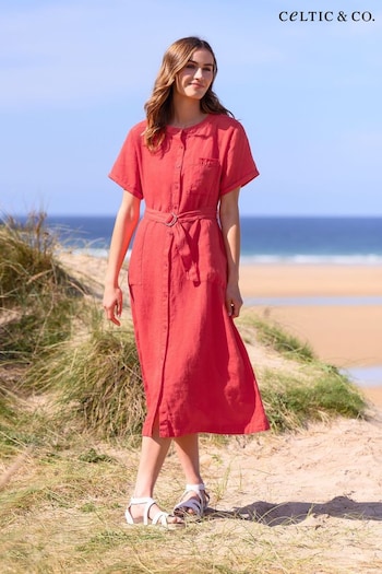 Celtic & Co. Red Linen Button Through Dress (889663) | £149