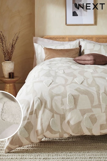 Grey Natural Tufted Abstract Duvet Cover and Pillowcase Set (889814) | £35 - £65