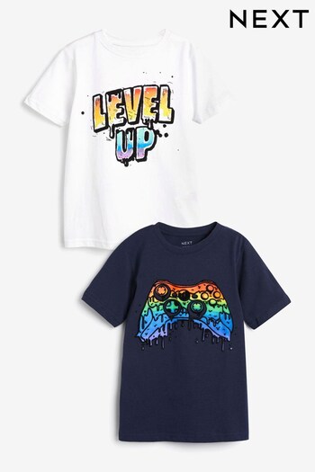 Navy/White Rainbow Gaming Graphic Short Sleeve T-Shirt 2 Pack (3-16yrs) (889918) | £14 - £22