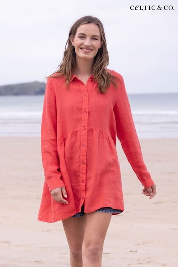 Celtic & Co. Red Linen Gathered Waist Tunic (890072) | £115