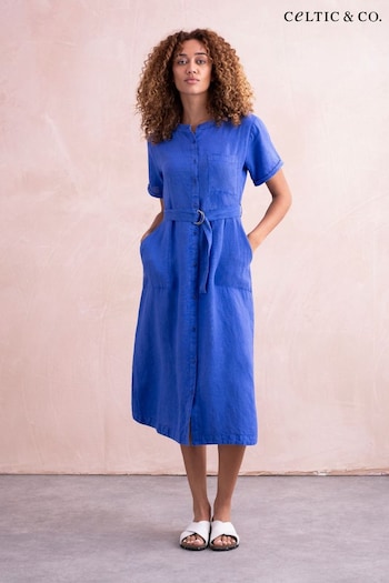 Celtic & Co. Blue Linen Button Through Dress (890220) | £149