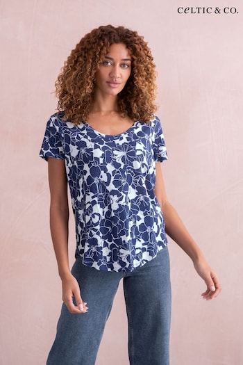 Celtic & Co. Blue Linen / Cotton Scoop Neck T-Shirt (890325) | £45