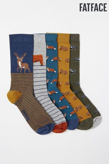 FatFace Blue Autumn Animal Socks 5 Pack (890610) | £20