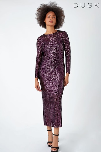 Dusk Purple Sequin Embellished Midi Dress (890707) | £70