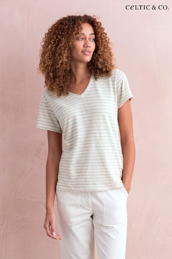 Celtic & Co. Cream Linen / Cotton V-Neck T-Shirt (890820) | £45