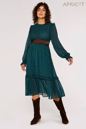 Apricot Forest Green Dot Smock Midi Dress (890953) | £42