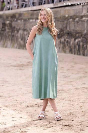 Celtic & Co. Green Organic Cotton sleeveless Pleat Back Midi Dress (891028) | £75