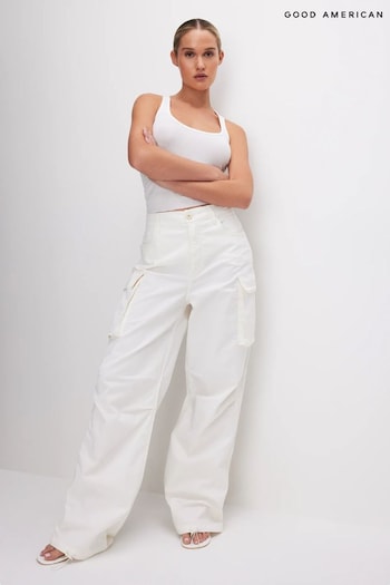 Good American White Baggy Cargo Trousers front (891122) | £187