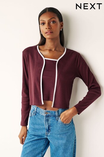 Berry Red Piped Knit Cardigan Set (891138) | £28