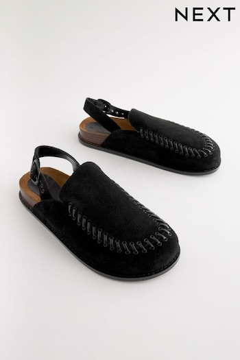 Black Premium Leather Sling Back Clogs (891189) | £59