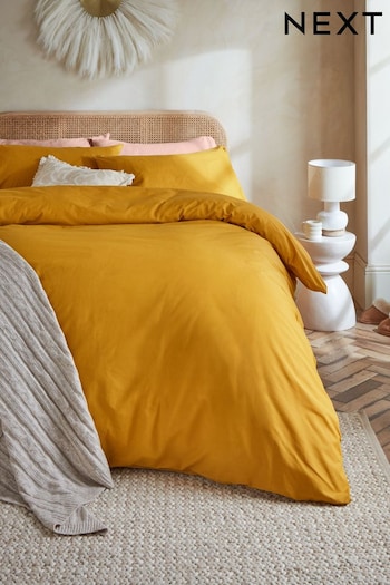 Yellow Mustard Cotton Rich Plain Duvet Cover and Pillowcase Set (892064) | £18 - £45
