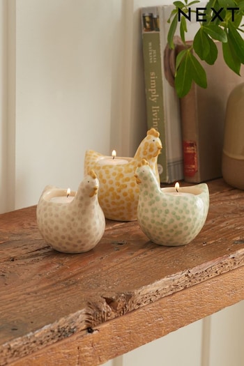 Set of 3 Green Ceramic Chicken Tealight Candle Holders (892144) | £18