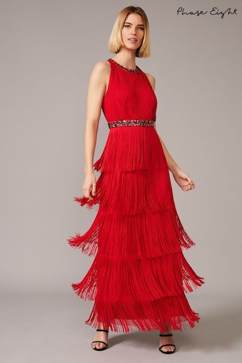 Phase Eight Red Albertina Fringe Maxi Dress (892317) | £295