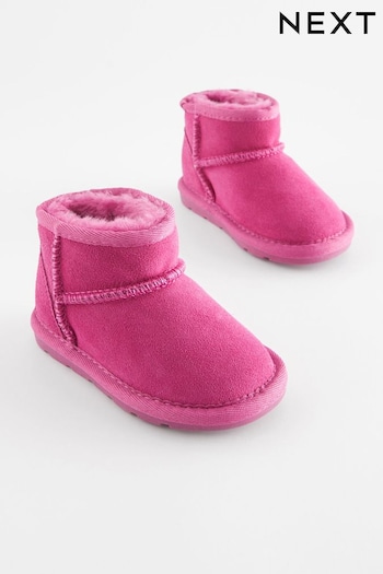 Bright Pink Suede Mini Faux Fur Lined Water Repellent Pull-On Suede Boots (892370) | £24 - £28