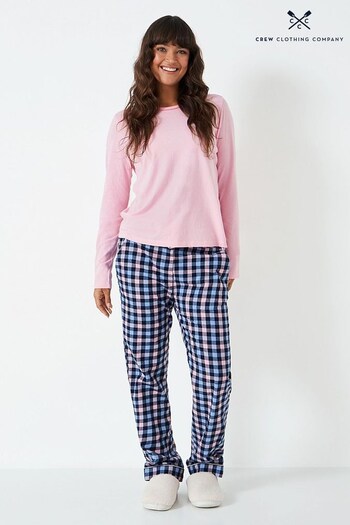 Crew Clothing Company Pink Check Print Cotton Pyjama Set (892450) | £59