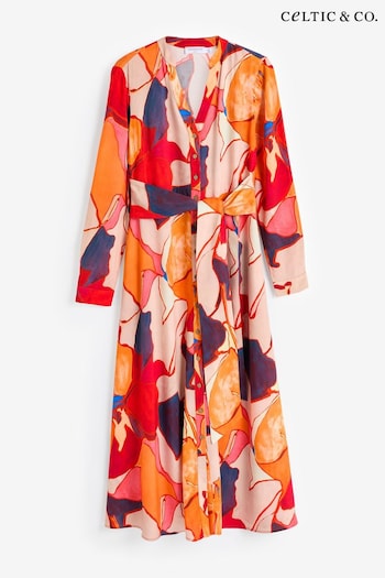 Celtic & Co. Orange Tie Front Midi Dress V-Hals (892554) | £159