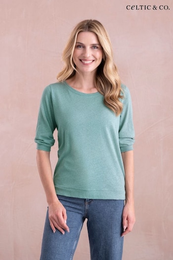 Celtic & Co. Green Linen Cotton Half Sleeve Sweatshirt (892663) | £55