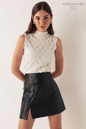 Urban Code Black Faux Leather Mini Skirt With Split Detail (892818) | £35