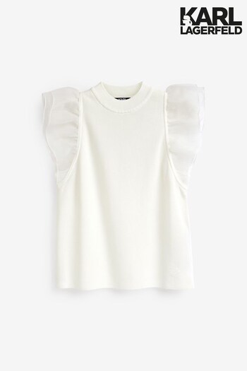 Karl Lagerfeld Sheer Puff Sleeve White Top (892900) | £189