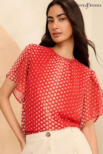 Hats & Caps Red Flutter Sleeve Blouse (893073) | £38