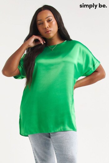 Simply Be Green Satin Boxy Top With Frill Sleeve (893119) | £23
