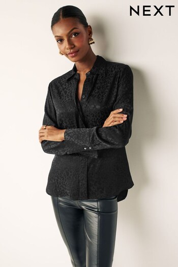 Black Satin Jacquard Long Sleeve Shirt (893303) | £38