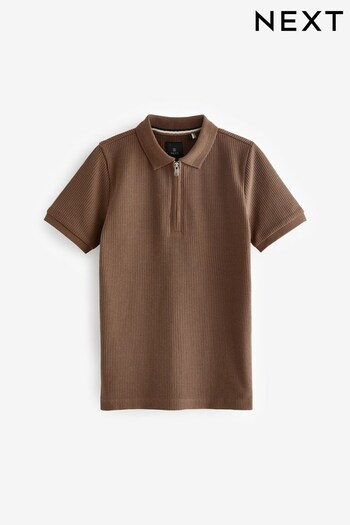 Brown Short Sleeve Zip Neck Textured Polo Shirt (3-16yrs) (893371) | £14 - £19