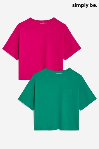 Simply Be 2-Pack Green & Pink Boxy Tops (893446) | £19