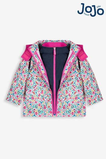 JoJo Maman Bébé Pink Girls' Floral 4-in-1 Waterproof Polarfleece Jacket (8935Q4) | £65.50