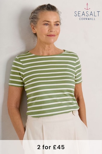 Seasalt Cornwall Green Striped Sailor T-Shirt (893768) | £28