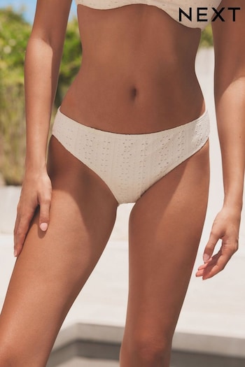 Ecru White Broderie High Leg Bikini Bottoms (894056) | £16