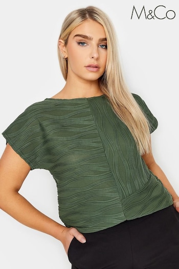 M&Co Green Textured Short Sleeve Top (894180) | £29